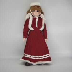Vintage 80s Dynasty Doll "Susan" Winter Christmas Porcelain Doll 16-In